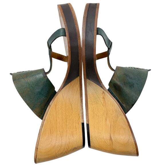 Calleen Cordero T Strap Platform Wedge‎ Wood Sandals Turquoise Concho Size 10 - Picture 8 of 10